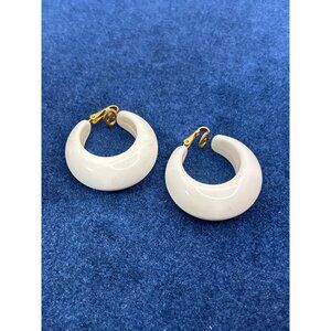Vintage Trifari White Hoop Clip-On Earrings